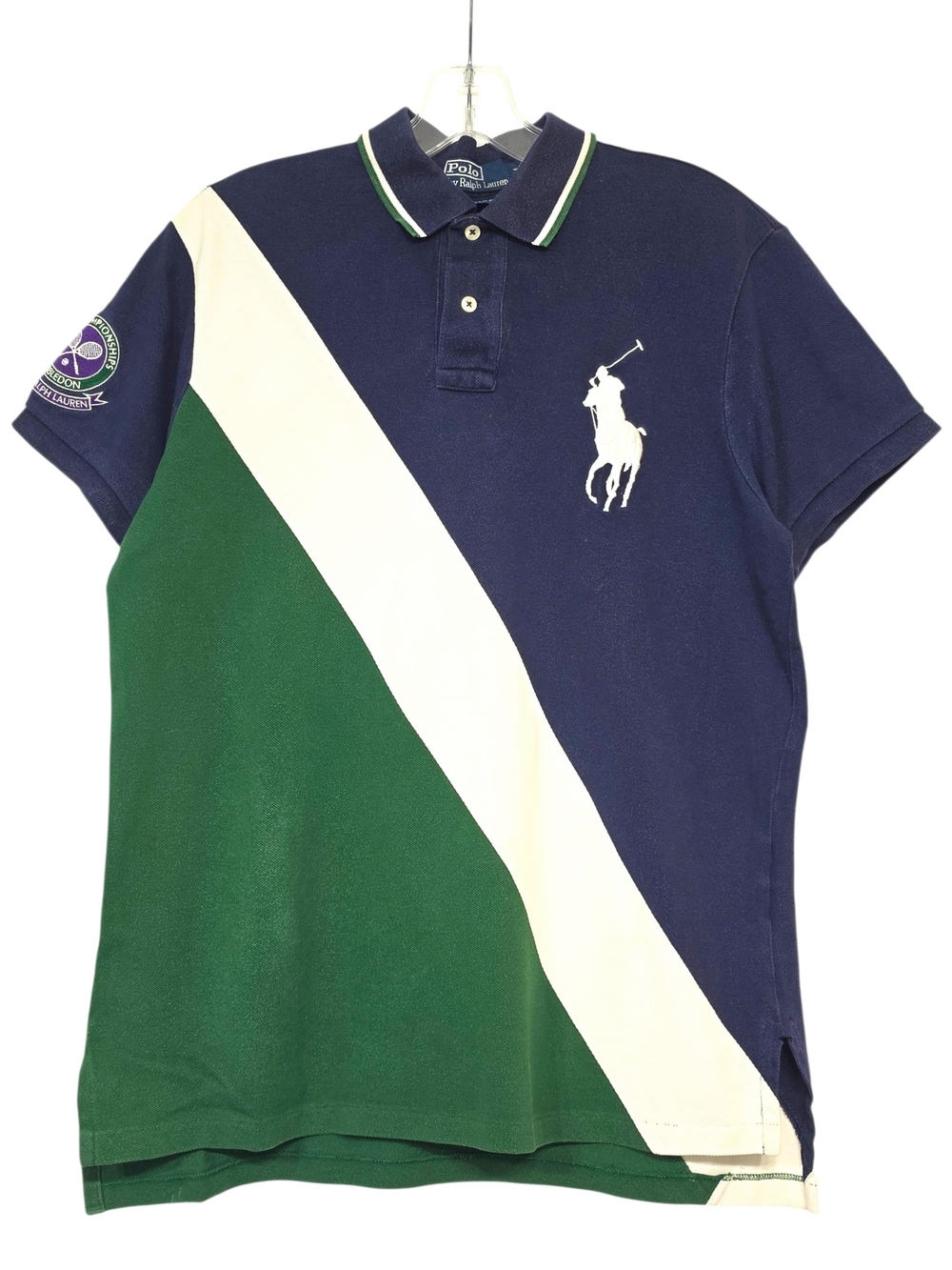 Polo Ralph Lauren Wimbledon Custom Fit Navy Green White Colorblock Polo Shirt